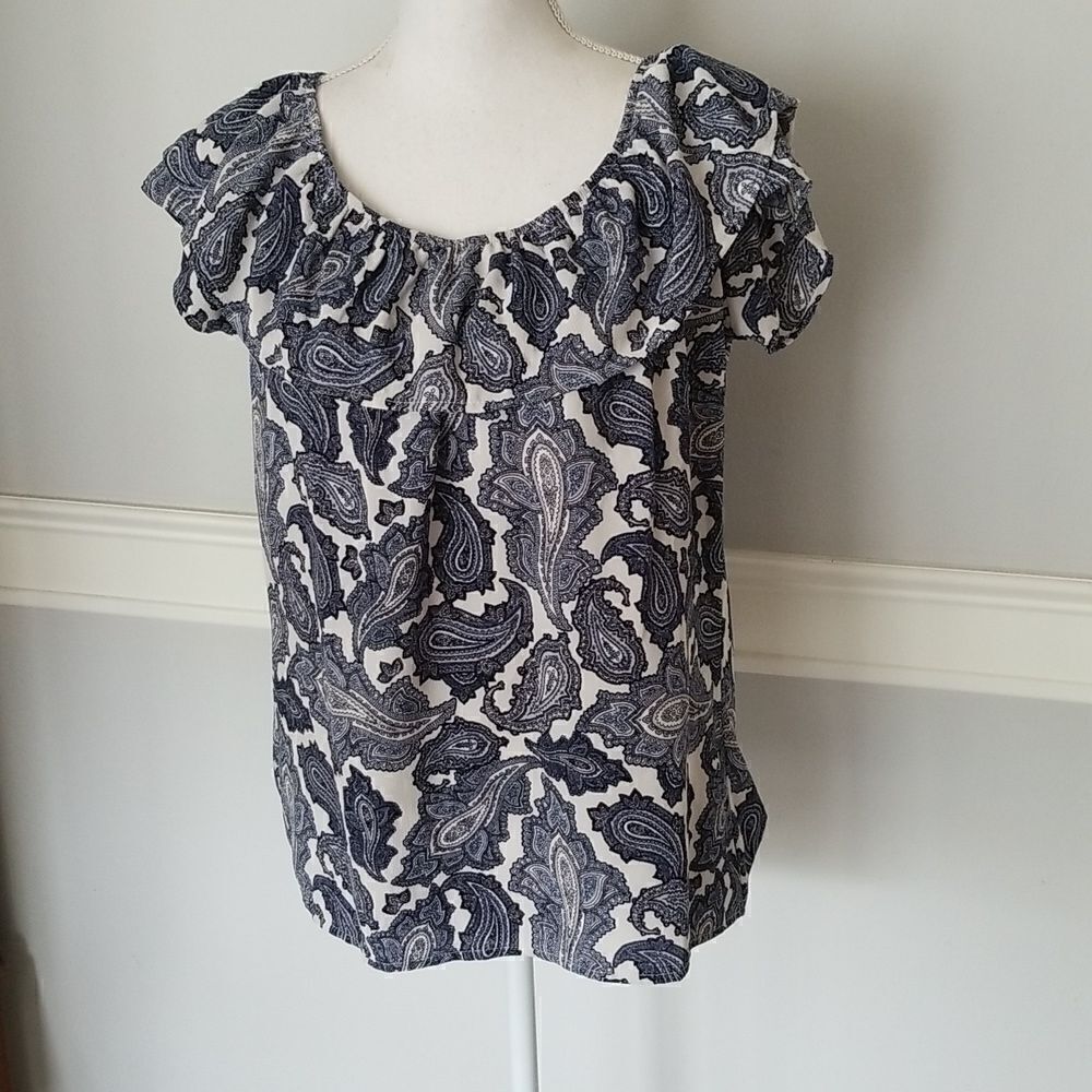 Roz & Ali Navy and White Patterned Blouse